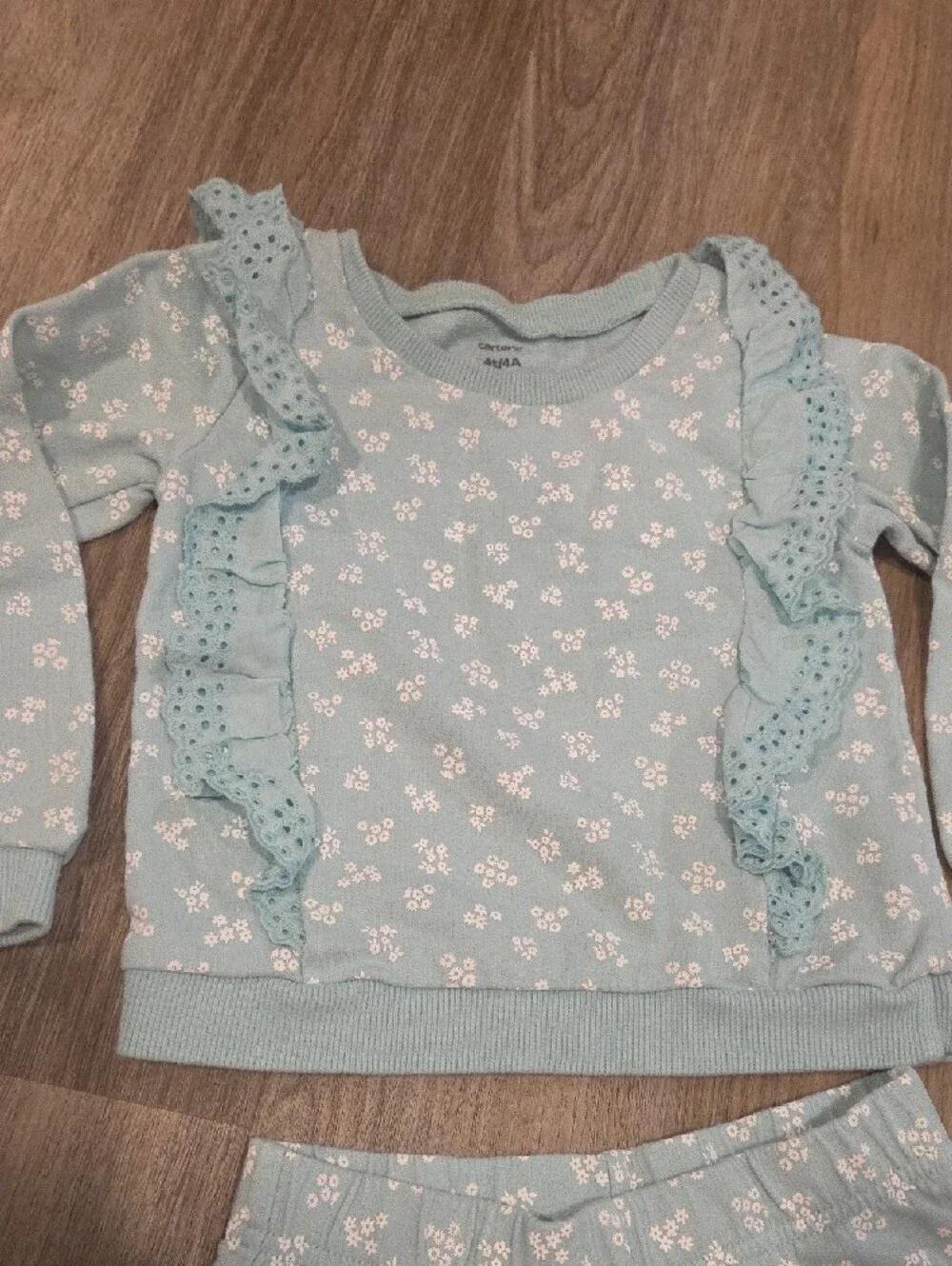 Carter's Light Teal Floral Ruffle Set Sizw 4t Fits Like 3t